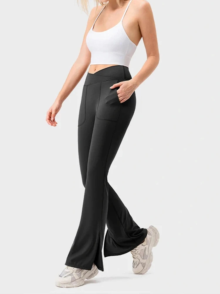 Mia | Chic High Waist Flare Leggings With Pockets 2