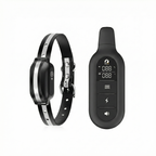 Black pet collar with digital device on a white background