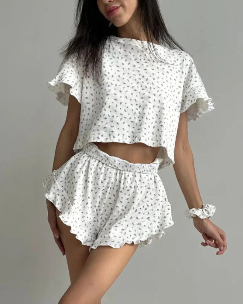 Emily | Elegant Short Womens Pyjamas with Frills 0