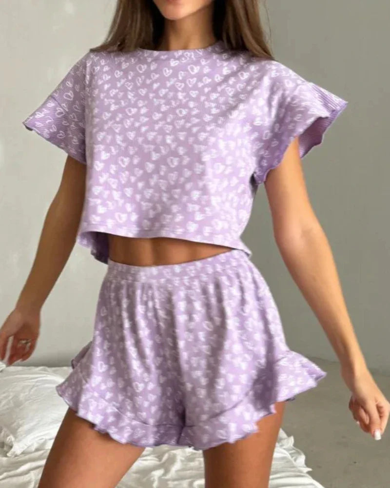Emily | Elegant Short Womens Pyjamas with Frills 8