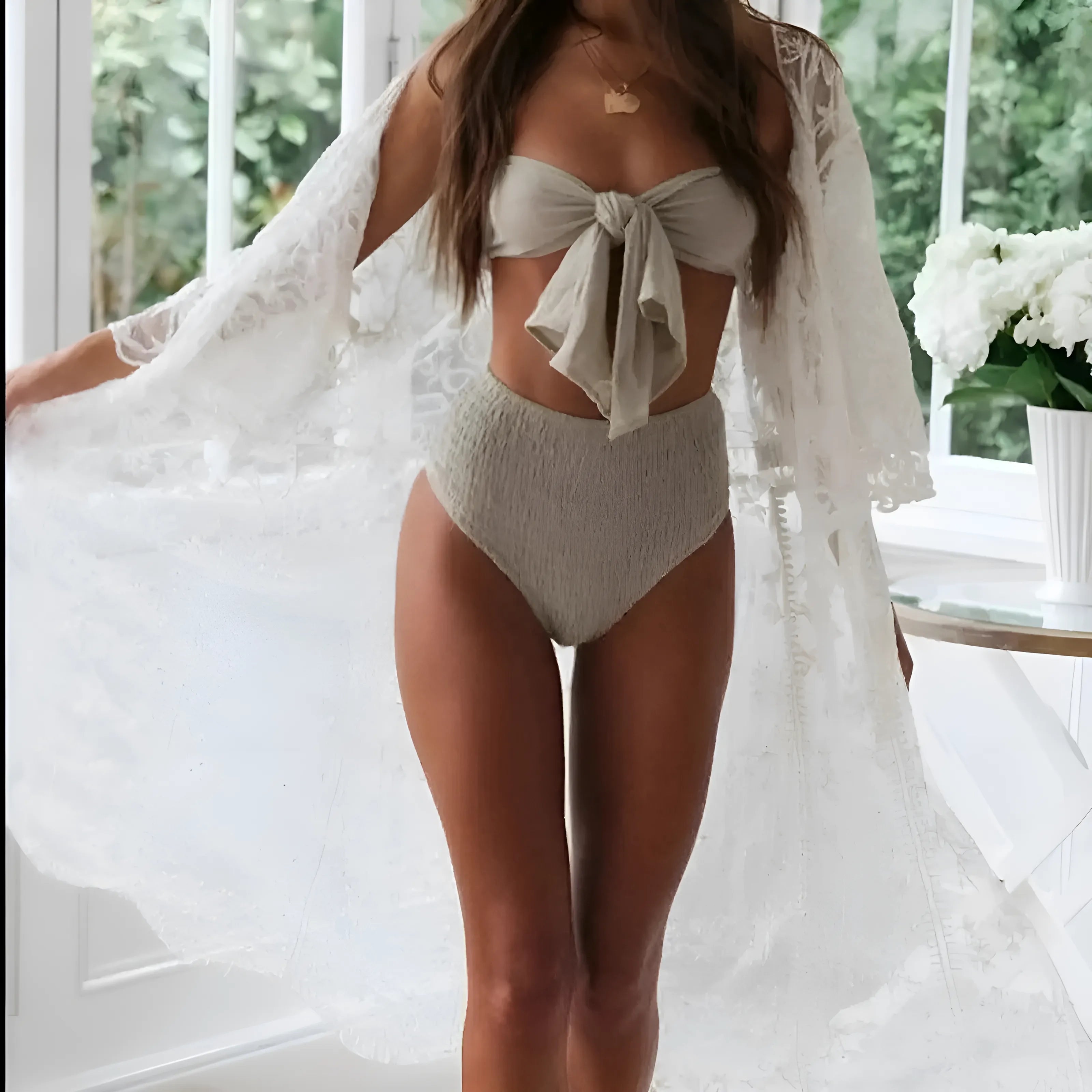 Sophia | Elegant Sheer White Beach Kimono 3
