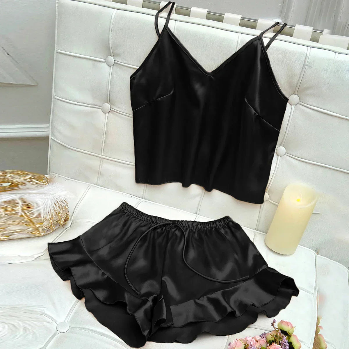 Sophia | Luxurious Satin Pyjama Set with Frills 3