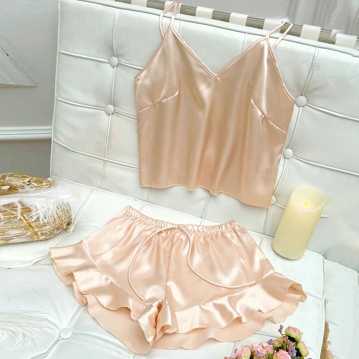 Sophia | Luxurious Satin Pyjama Set with Frills 4
