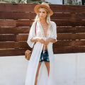 Sophie | Elegant Long Beach Kimono Cover Up with Lace Trim 0