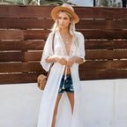 Sophie | Elegant Long Beach Kimono Cover Up with Lace Trim 0