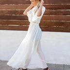 Sophie | Elegant Long Beach Kimono Cover Up with Lace Trim 2